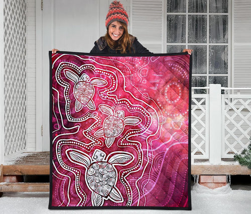 aboriginal-premium-quilt-sea-turtle-with-indigenous-patterns-pink