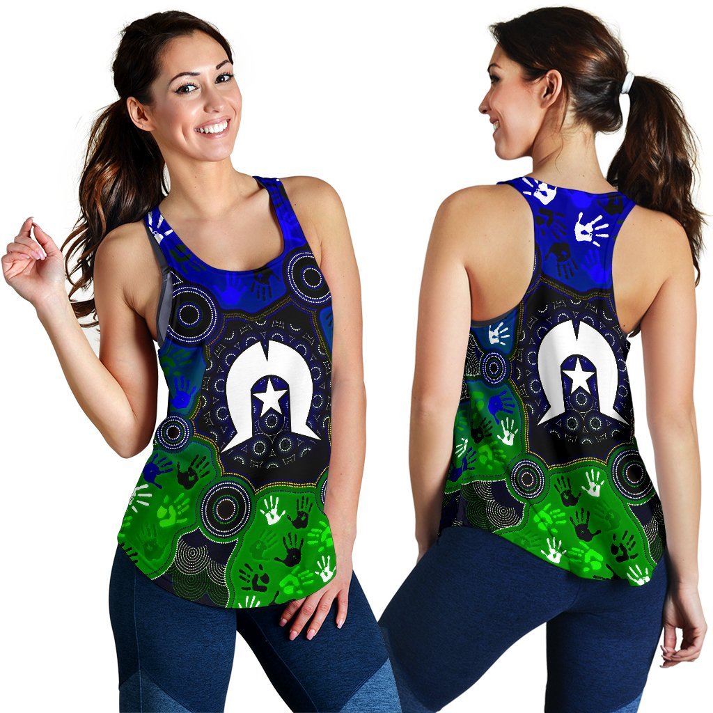 Aboriginal  Women's Racerback Tank- Torres Strait Symbol With Indigenous Patterns - Vibe Hoodie