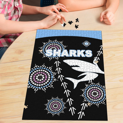 cronulla-premium-wood-jigsaw-puzzle-sharks-simple-indigenous-black