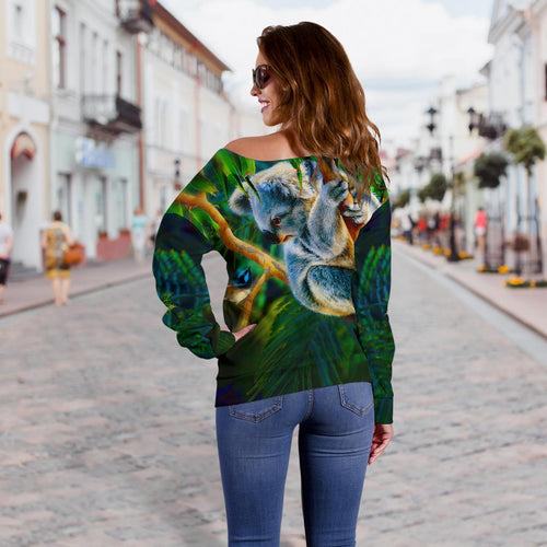 Off Shoulder Sweater - 3D Koala Sweater - Koala Aussie Greeting - Vibe Hoodie