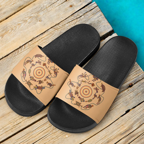slide-sandals-aboriginal-patterns-sandals-animal-australia-kangaroo-black