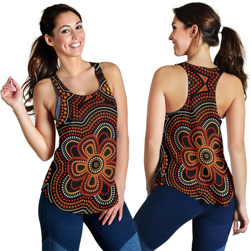 ABoriginal Women's Racerback Tank - Aboriginal Dot Painting Flowers Style Ver02 - Vibe Hoodie