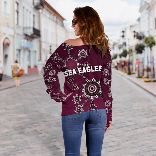 Warringah Women's Off Shoulder Sweater Sea Eagles Simple Indigenous - Vibe Hoodie