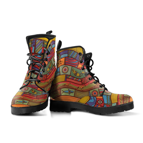 leather-boots-aboriginal-art-with-animals