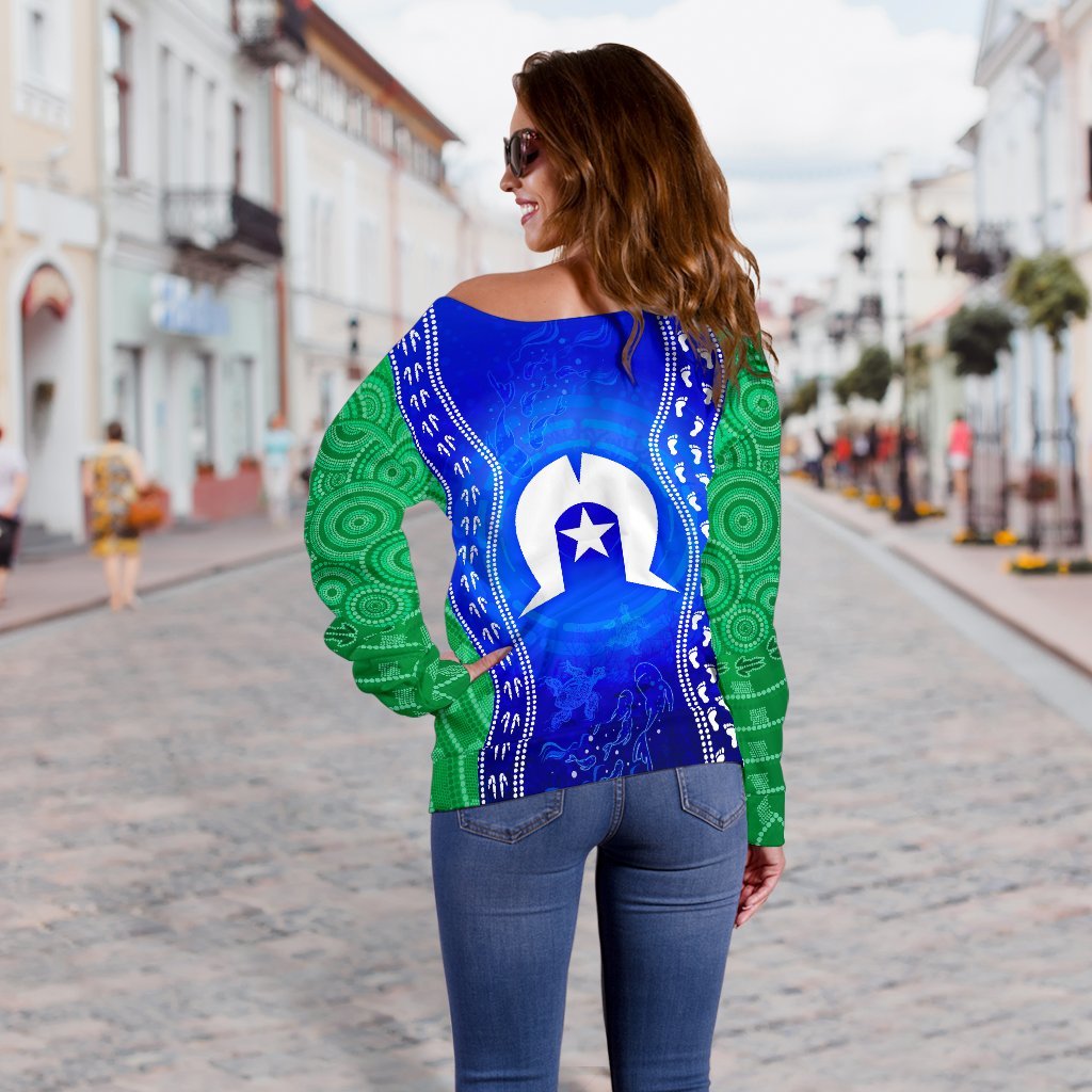 Torres Strait Islanders Women's Off Shoulder Sweater - Torres Symbol With Aboriginal Patterns - Vibe Hoodie