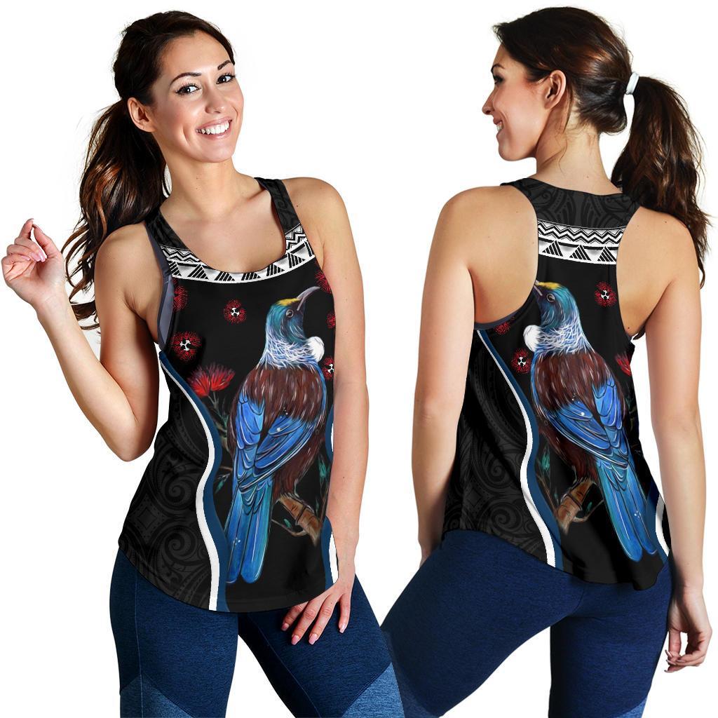 New Zealand Tui Bird Women Racerback Tank, Pohutukawa - Black - Vibe Hoodie