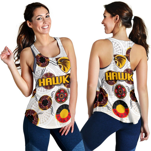 Hawthorn Women Racerback Tank Hawks Indigenous - White - Vibe Hoodie