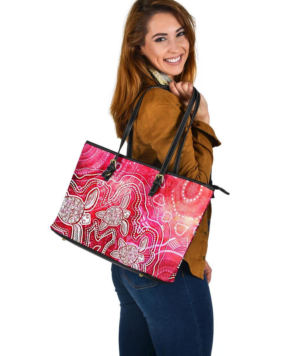 aboriginal-leather-tote-bag-sea-turtle-with-indigenous-patterns-pink
