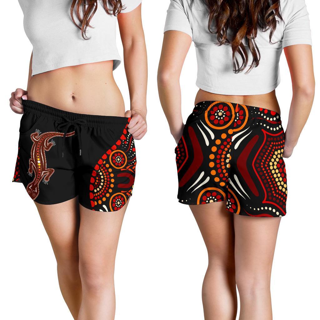 Aboriginal Women's Shorts - Aboriginal Lizard With Dot Painting Patterns - Vibe Hoodie