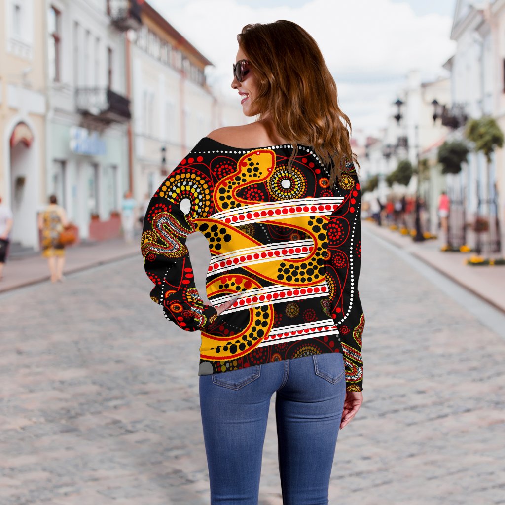 Parramatta Eels Women's Off Shoulder Sweater Tribal Style Black - Vibe Hoodie