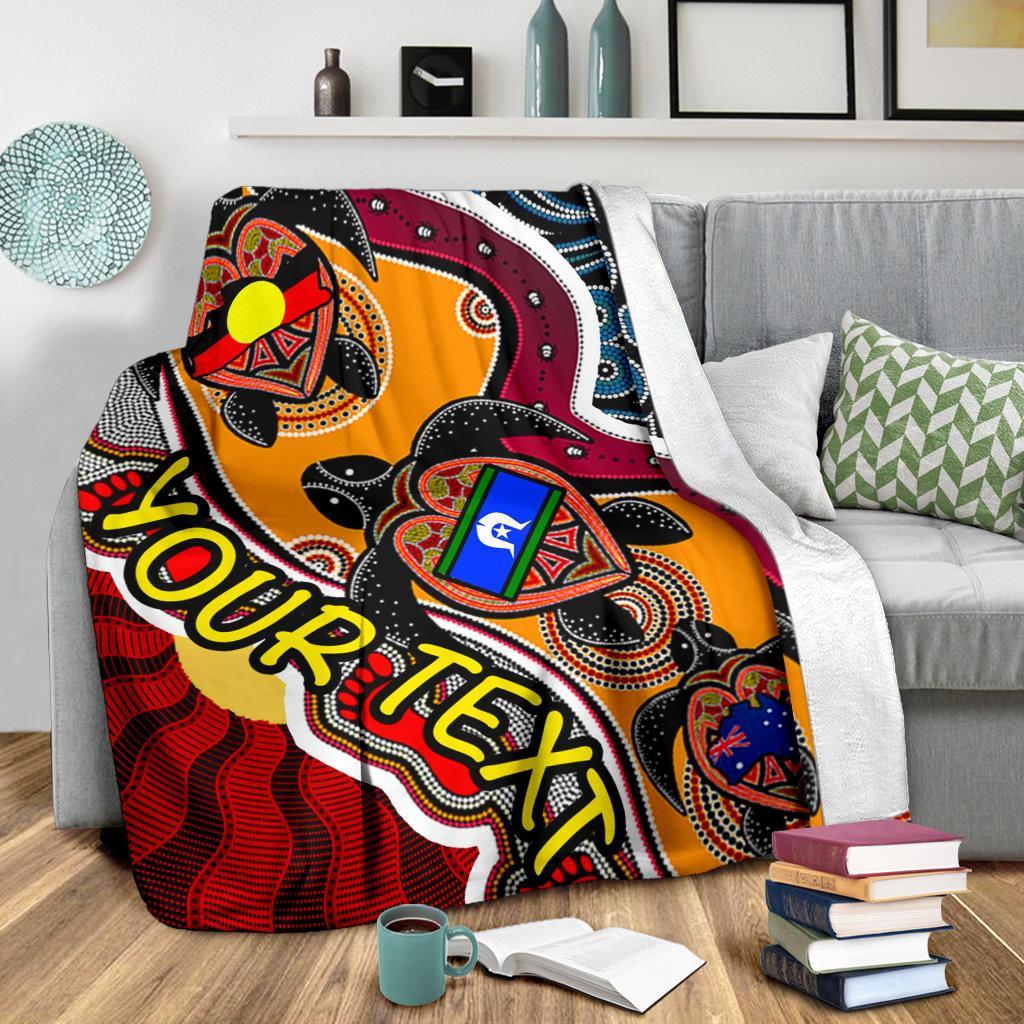 custom-premium-blanket-australia-aboriginal-dots-with-turtle-and-naidoc-flags