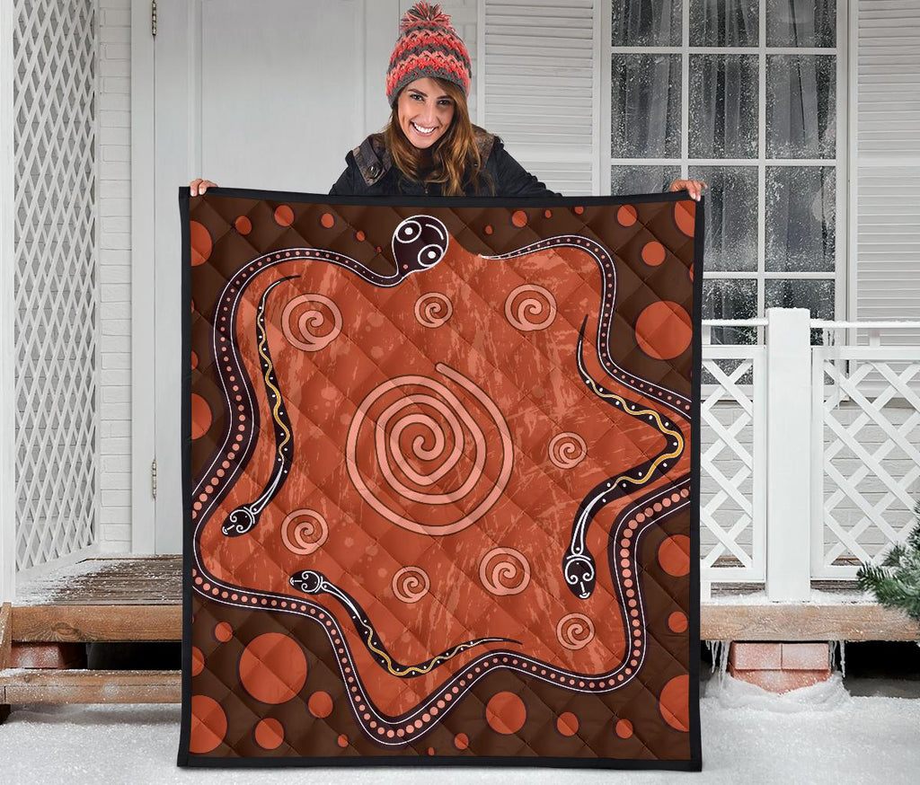 aboriginal-premium-quilt-australia-snake-family-brown-dot-painting