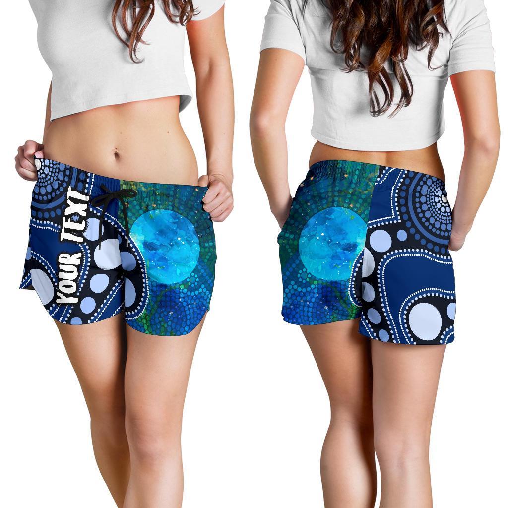 [Custom Text] Aboriginal Women's Shorts- Australia Indigenous Flag Circle Dot Painting Art (Blue) - Vibe Hoodie