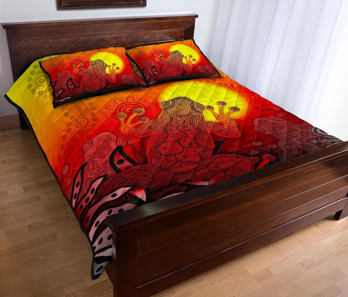 aboriginal-quilt-bed-set-indigenous-frog-red