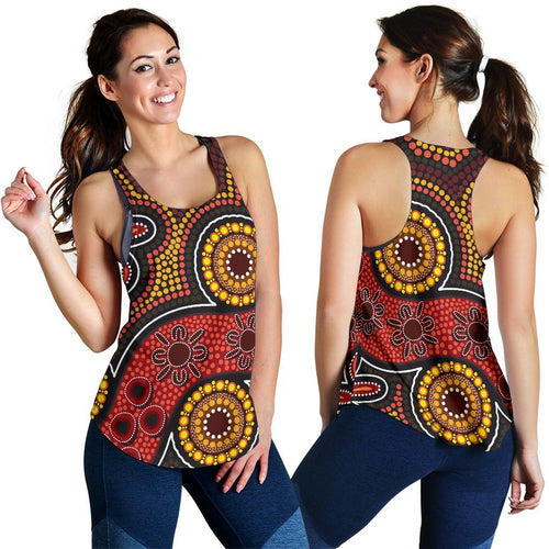 Aboriginal Women's Racerback Tank - Indigenous Circle Dot Painting Style- - Vibe Hoodie