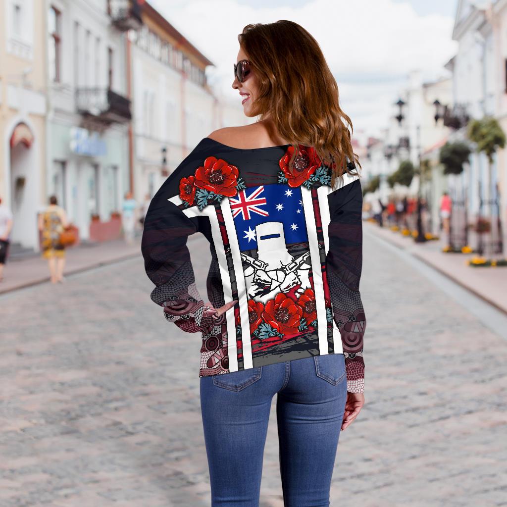 Off Shoulder Sweater - Anzac Day Sweater - Poppy Flowerss Dot Painting - Women - Vibe Hoodie
