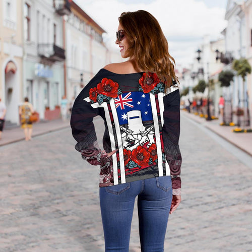 Off Shoulder Sweater - Anzac Day Sweater - Poppy Flowerss Dot Painting - Women - Vibe Hoodie