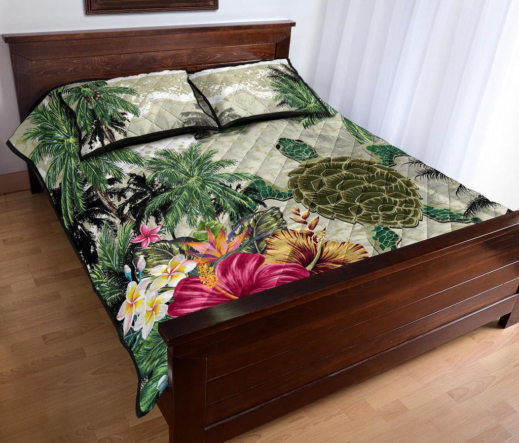 turtle-and-coconut-tree-quilt-bed-set-hibiscus-and-turtle-on-the-beach