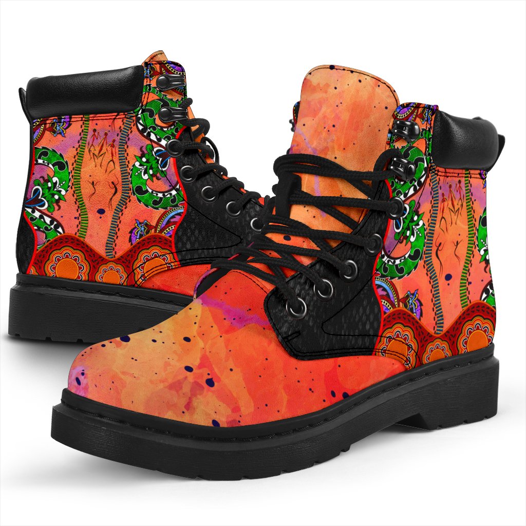aboriginal-all-season-boots-aussie-indigenous-patterns-orange
