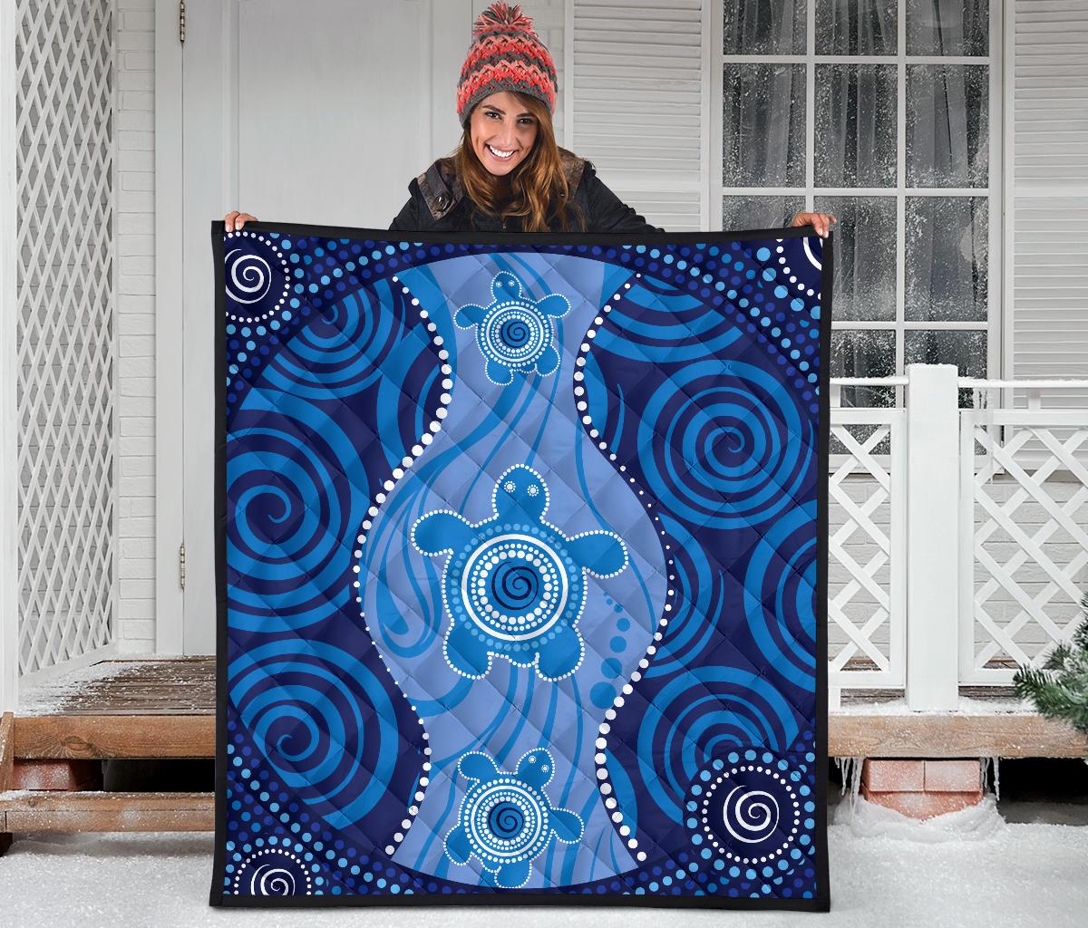 aboriginal-premium-quilt-australian-blue-turtle-aboriginal-art