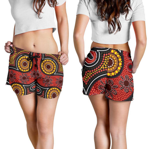 Aboriginal Women's Shorts - Indigenous Circle Dot Painting Style- - Vibe Hoodie