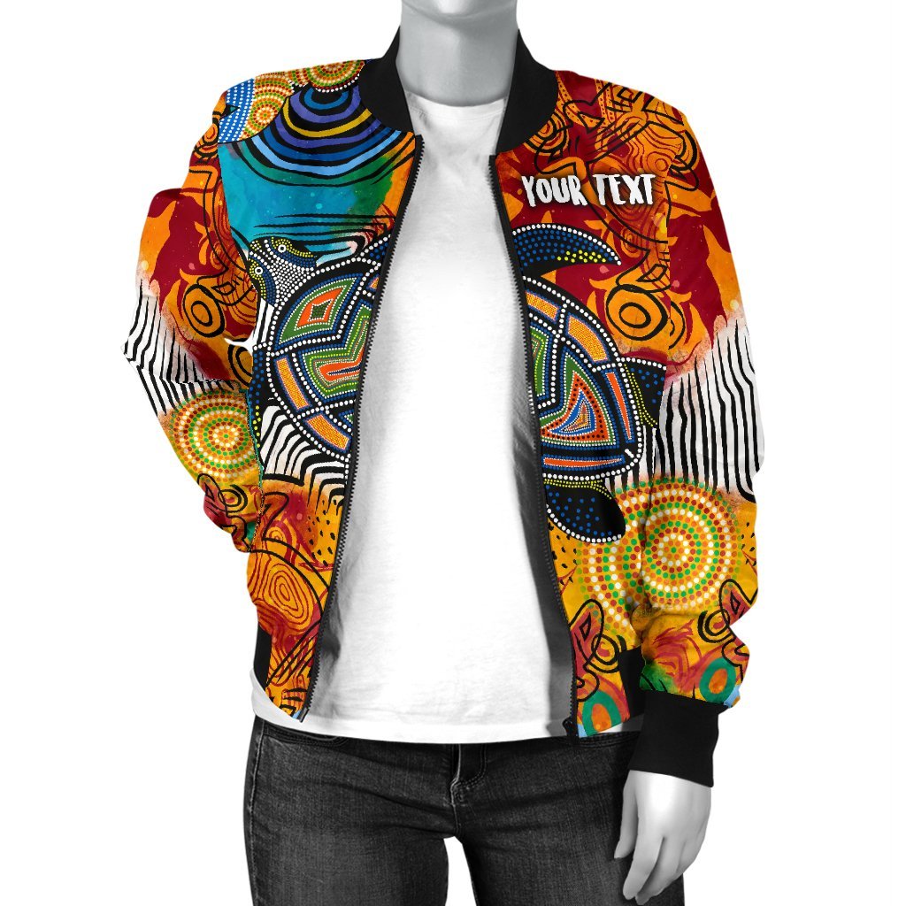 aboriginal-personalised-womens-bomber-jacket-turtle-indigenous-art