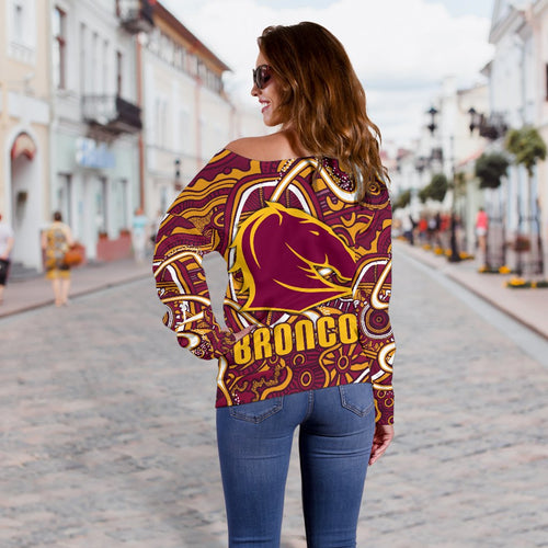 Broncos Rugby Women's Off Shoulder Sweater Indigenous - Vibe Hoodie