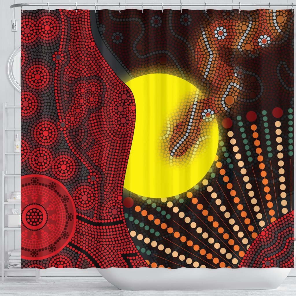 aboriginal-shower-curtain-indigenous-snake-sun-dot-painting