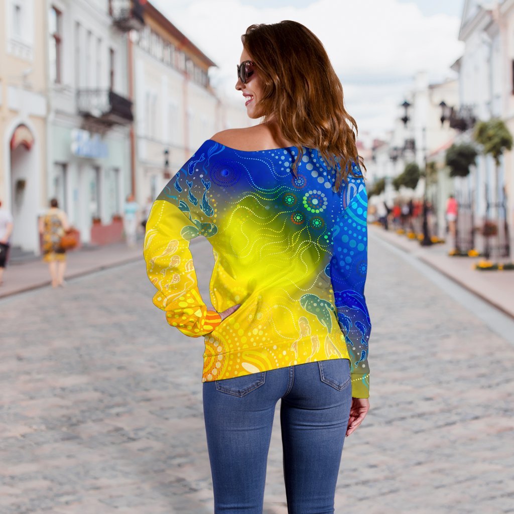 [Custom Text] Aboriginal Women's Off Shoulder Sweater - Indigenous Fishing - Vibe Hoodie