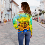 Aboriginal Women's Off Shoulder Sweater, Australia Kangaroo Sky - Vibe Hoodie