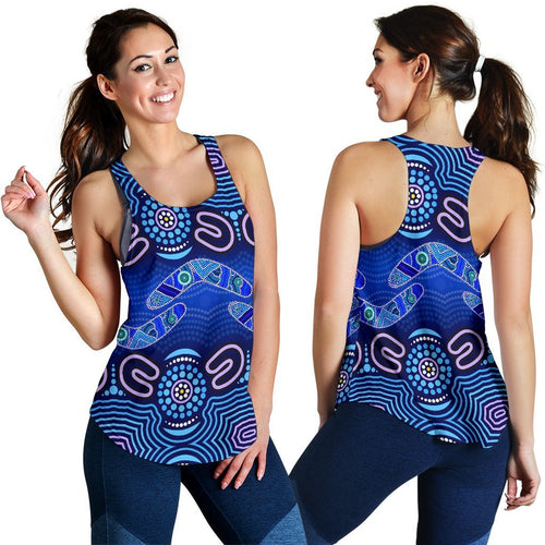 ABoriginal Women's Racerback Tank - Boomerangs And Dot Painting Art Ver02- - Vibe Hoodie