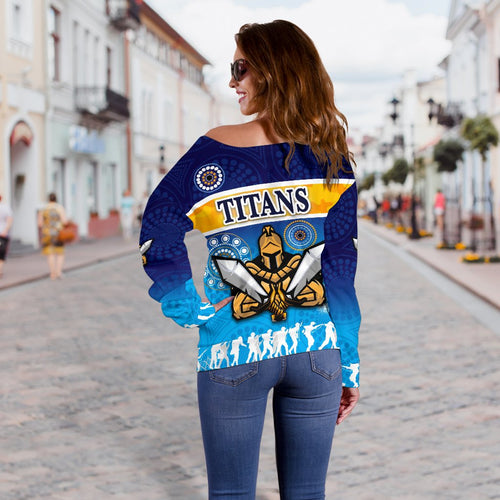 Gold Coast Women Off Shoulder Sweater Titans Gladiator Anzac Day 2021 Version - Indigenous - Vibe Hoodie