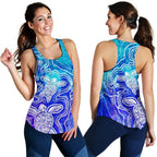 Aboriginal Women's Racerback Tank - Sea Turtle With Indigenous Patterns (Blue) - Vibe Hoodie
