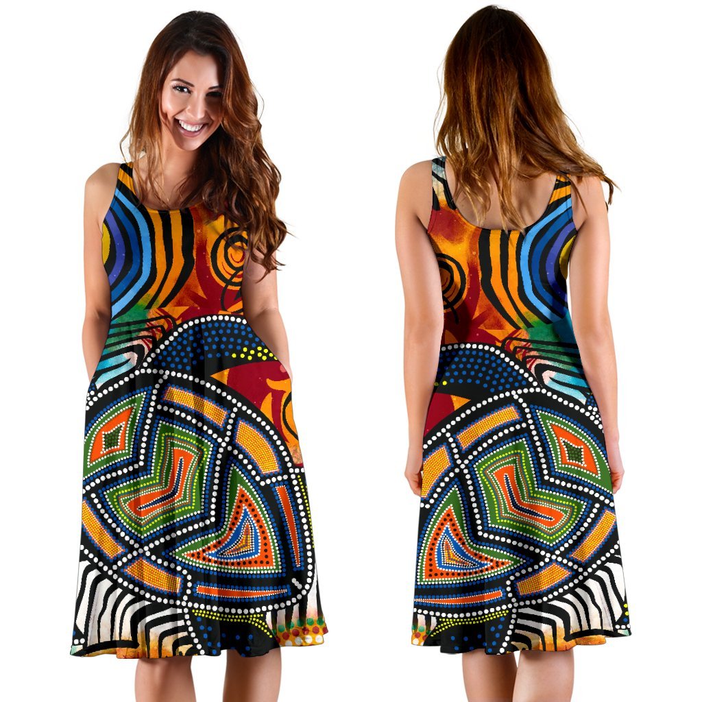 Aboriginal Midi Dress - Turtle Indigenous Art - Vibe Hoodie