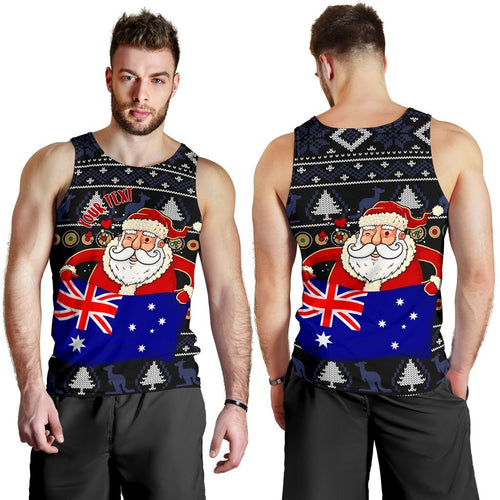 christmas-personalised-mens-tank-top-australia-santa-claus-hold-the-flag-black