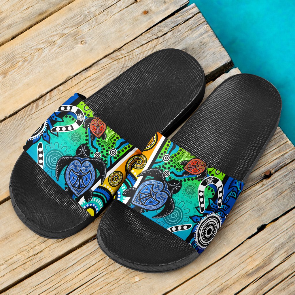 aboriginal-slide-sandals-indigenous-turtle-dot-painting-art
