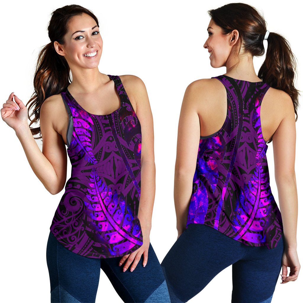 Aotearoa Maori Women Racerback Tank Silver Fern Koru Vibes Purple - Vibe Hoodie
