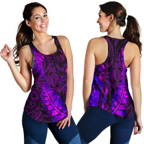 Aotearoa Maori Women Racerback Tank Silver Fern Koru Vibes Purple - Vibe Hoodie