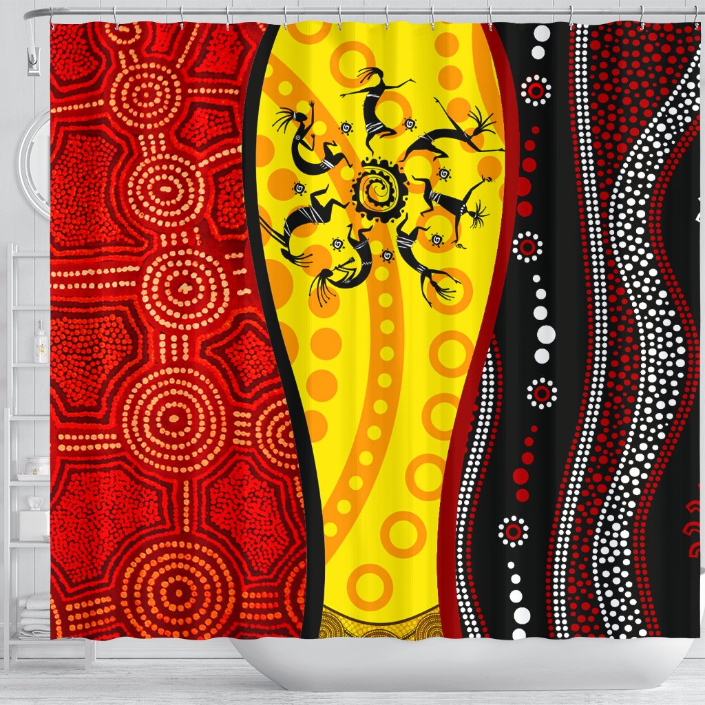 aborginal-shower-curtains-dreamtime-koori-dance-dot-acrylic-paint