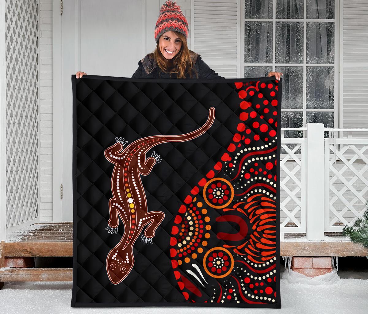 aboriginal-premium-quilt-aboriginal-lizard-with-dot-painting-pattern