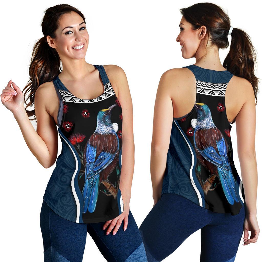 New Zealand Tui Bird Women Racerback Tank, Pohutukawa - Navy - Vibe Hoodie