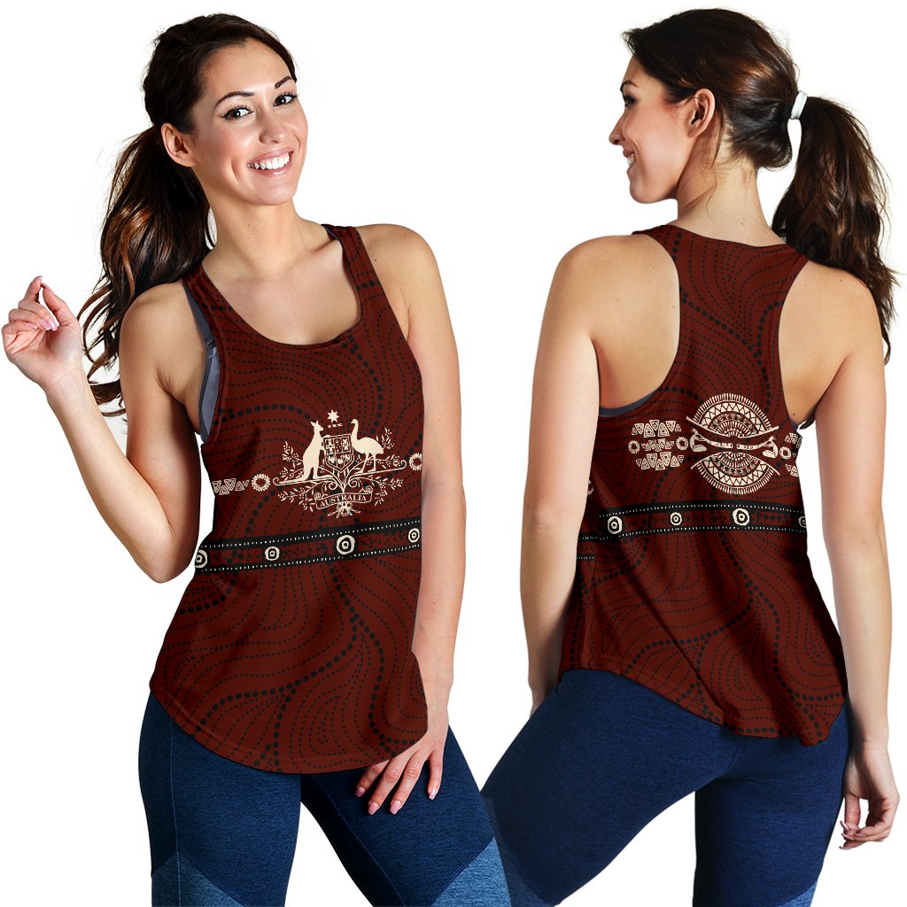 Racerback Tank - Australian Coat Of Arms Top Tank Aboriginal Patterns - Women - Vibe Hoodie