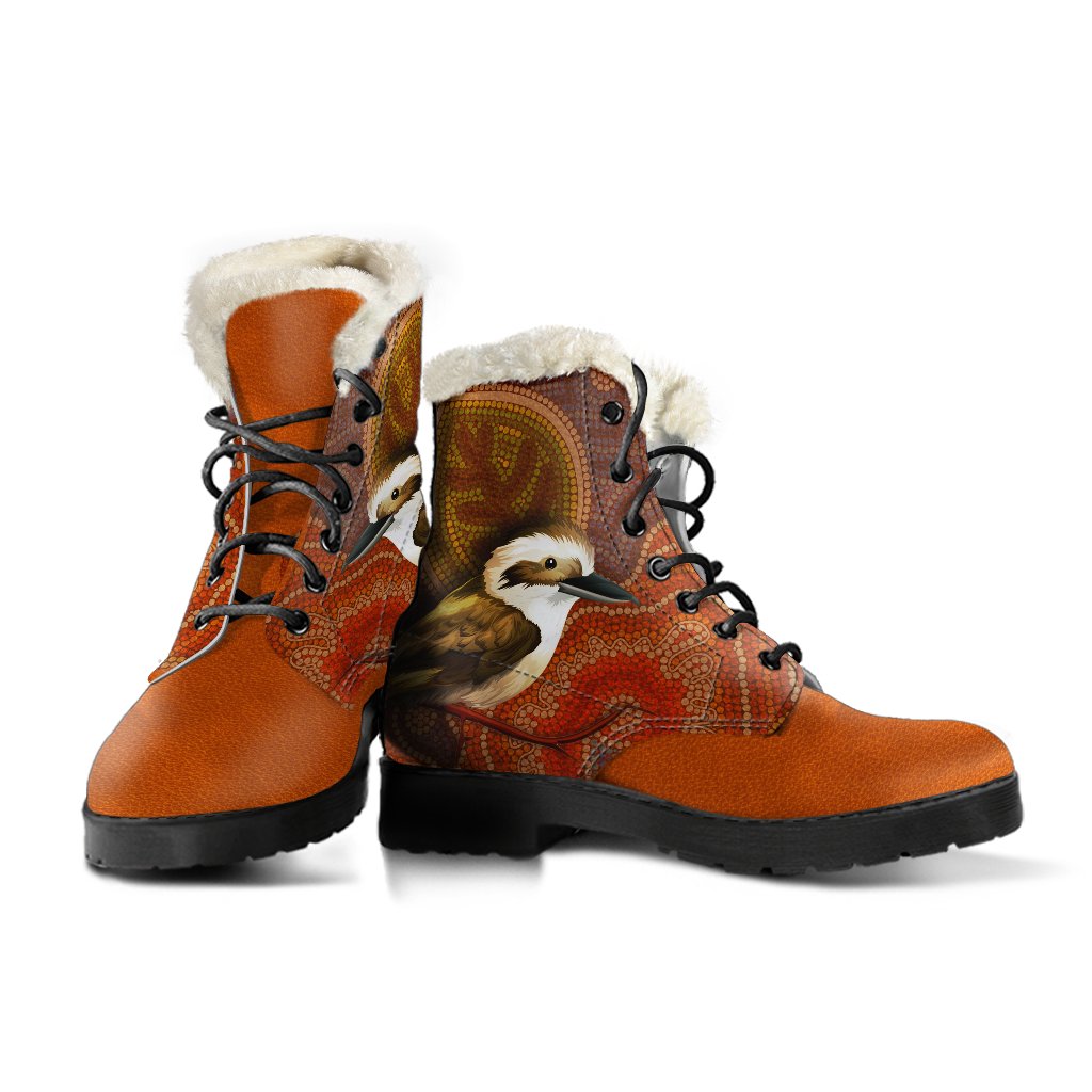 aboriginal-leather-boots-kookaburra-dot-painting-faux-fur