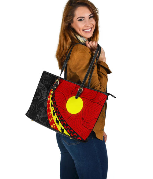aboriginal-leather-tote-bag-indigenous-flag-circle-dot-painting