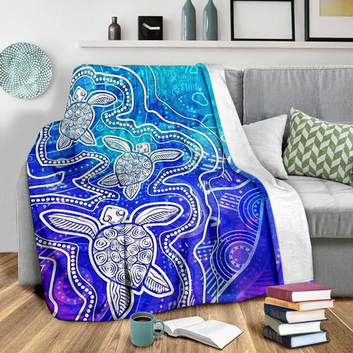 aboriginal-premium-blanket-sea-turtle-with-indigenous-patterns-blue