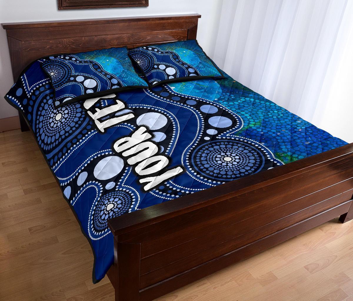 custom-text-aboriginal-quilt-bed-set-australia-indigenous-flag-circle-dot-painting-art-blue