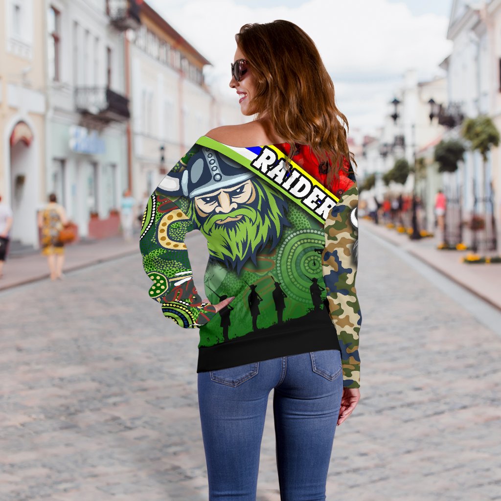 Raiders Women's Off Shoulder Sweater Canberra Anzac Day - Vibe Hoodie