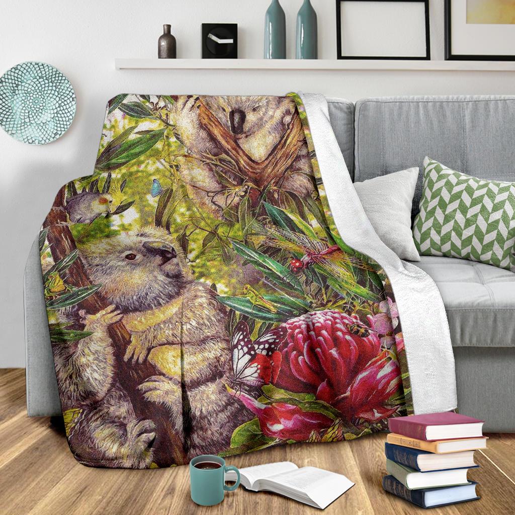 koala-premium-blanket-3d-koala-with-waratah-flower-blanket