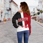Saints Women Off Shoulder Sweater Indigenous - Vibe Hoodie