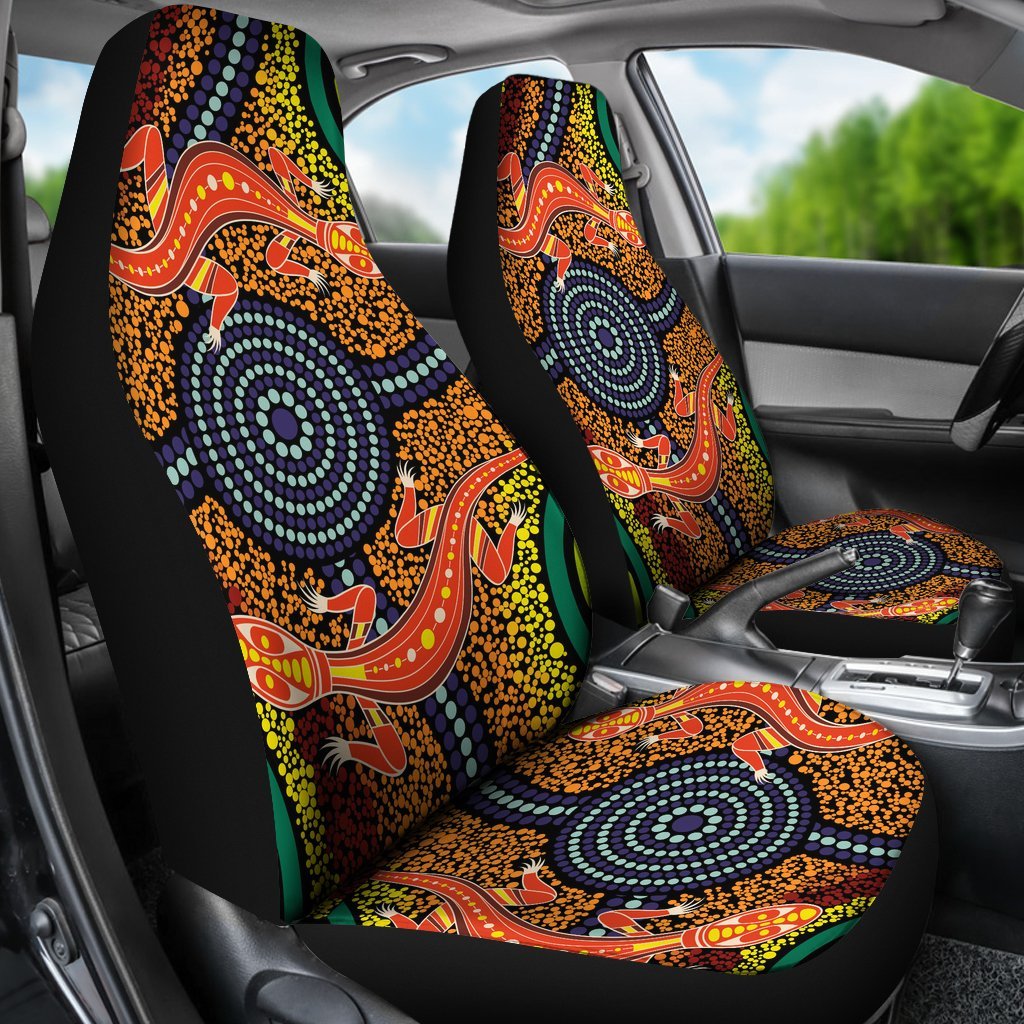1st-australia-car-seat-covers-aboriginal-two-lizards-dot-painting-circle